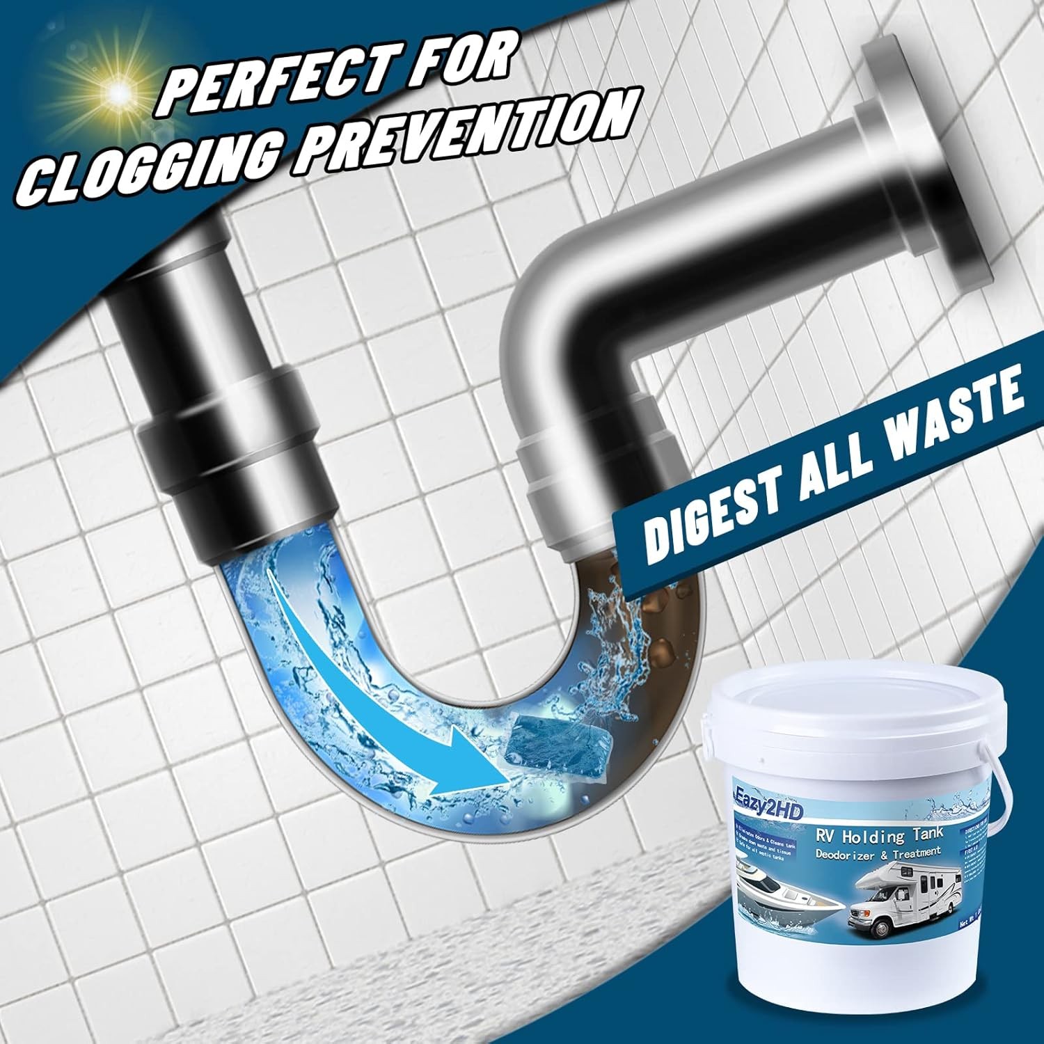Eazy2hD RV Toilet Treatment 50pk Deodorizer for Black Tank Camper Porta Potty