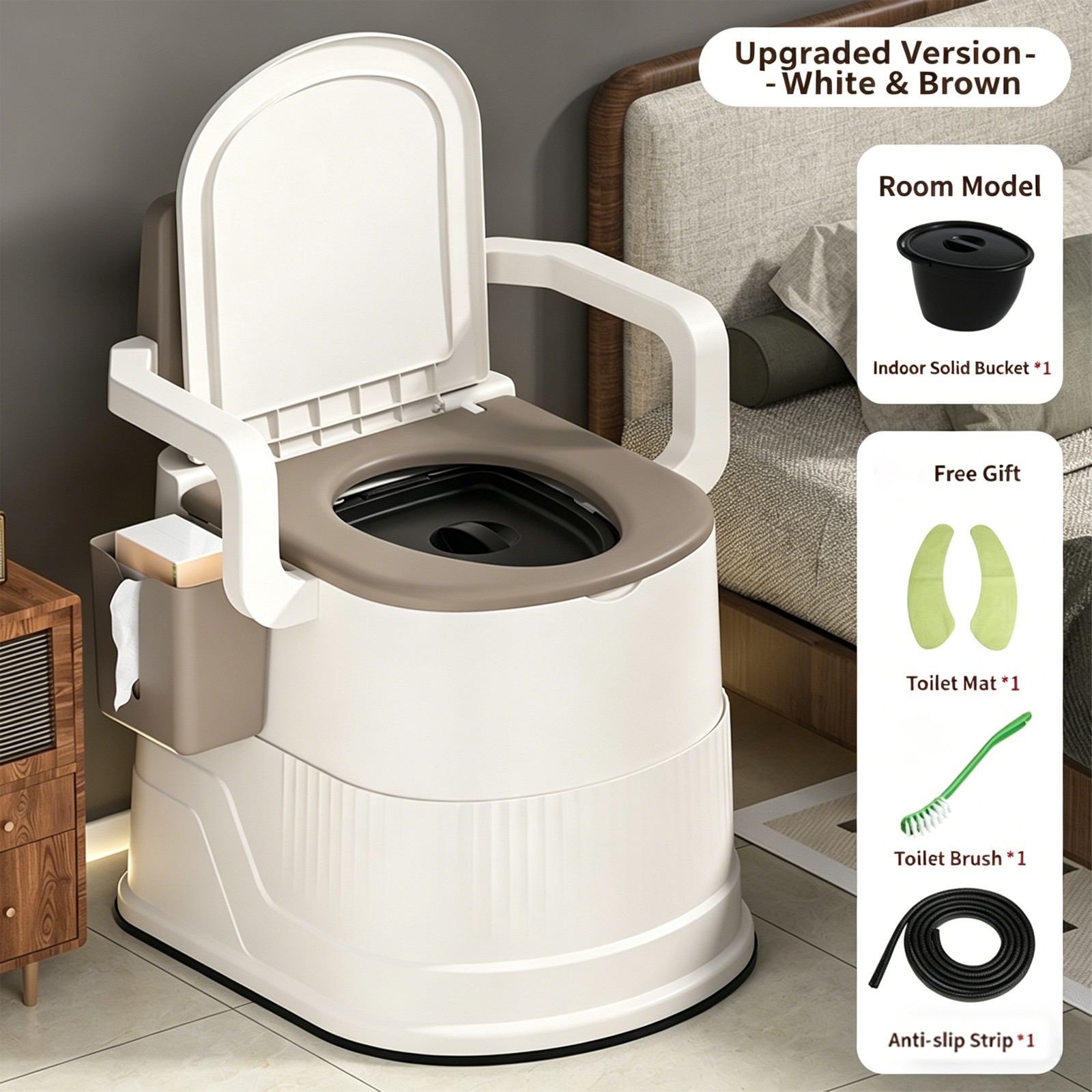 2-Gal Portable Toilet Travel Camping Outdoor/Indoor Commode Potty w/ Tissue Box