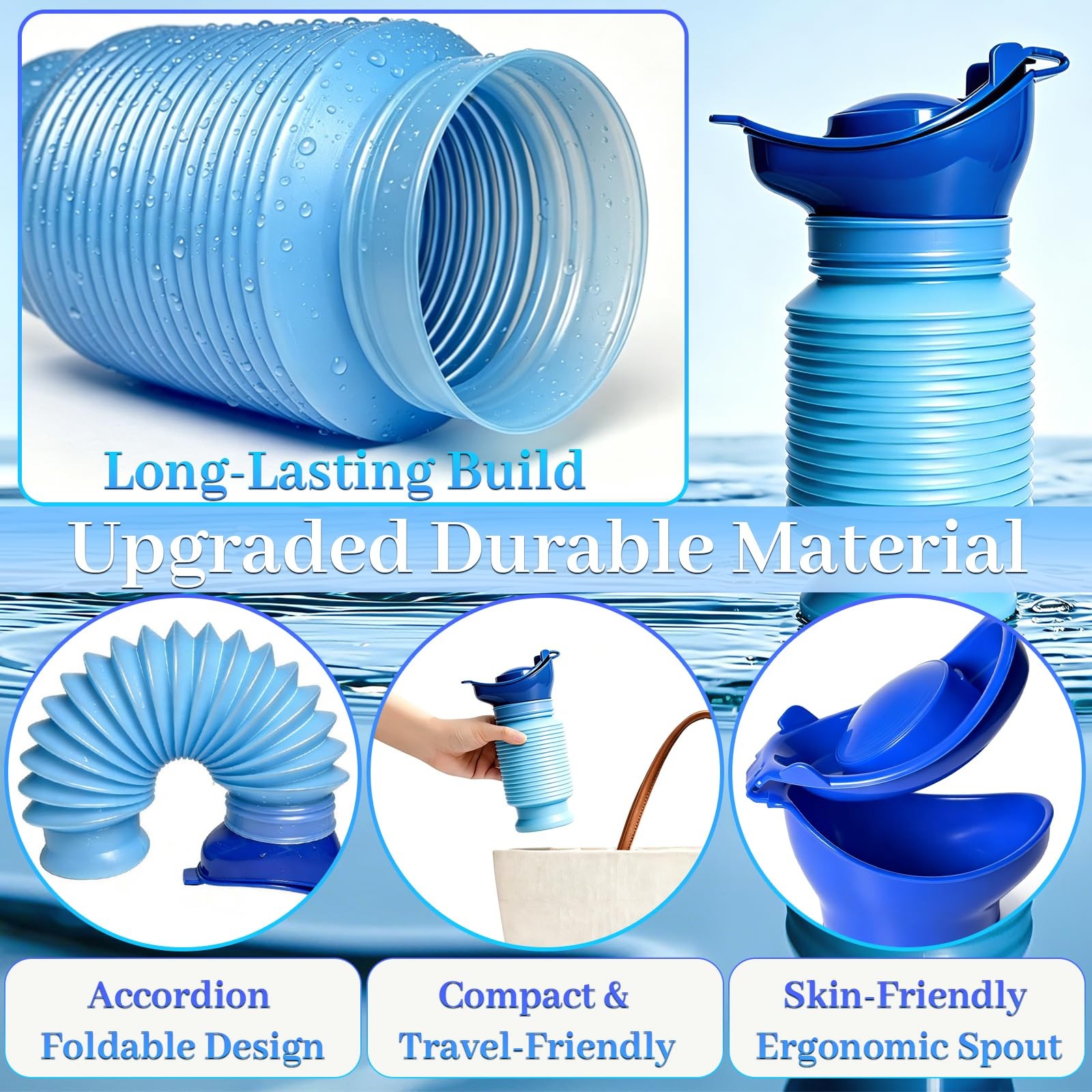 Lpluziyyds Scalable Emergency Urinal, 750ml Portable Toilet for 750ml, Blue