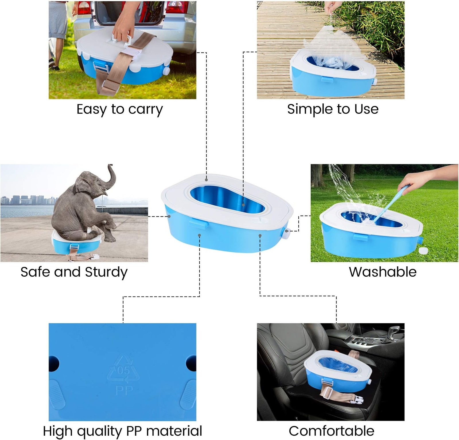 Compact Car Portable Toilet Camping Indoor & Outdoor Commode,Travel Potty,Por…