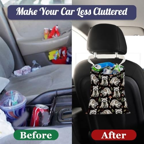 Print Car Trash Bag Hanging Garbage Bag with Snap Buttons Car-Back Seat Raccoon
