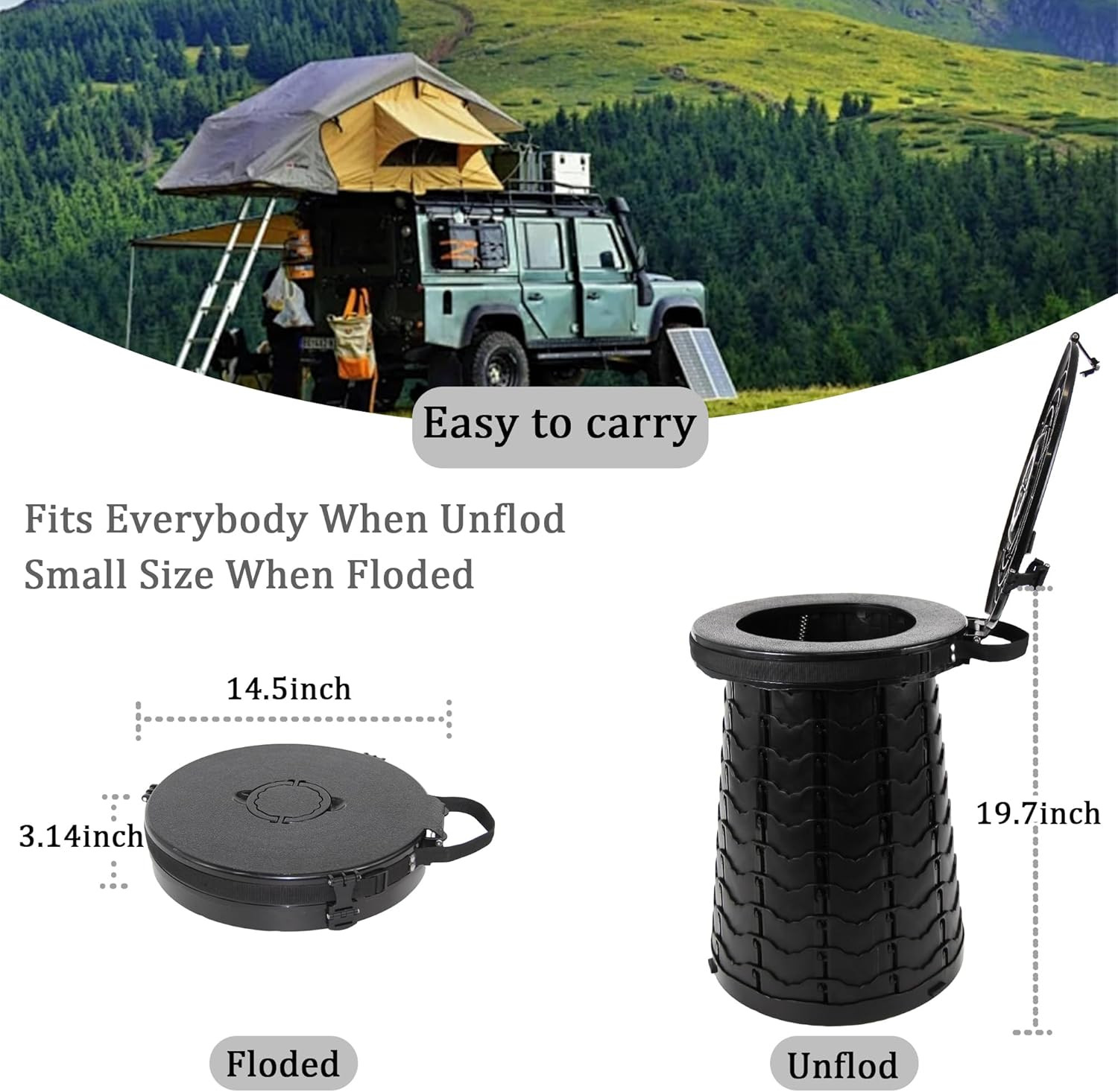 XXL Portable Camping Toilet – Adjustable, Foldable, with Carry Bag & Lid