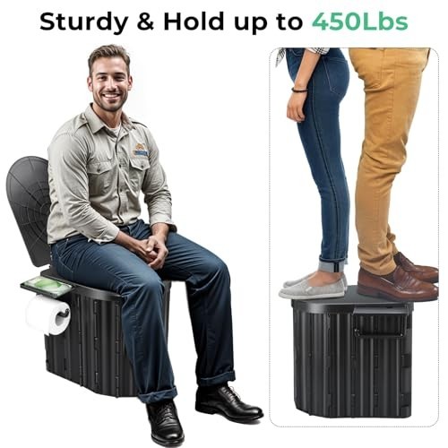 Portable Camping Toilet – Folding Travel Potty with Lid & Paper Holder for RV, H