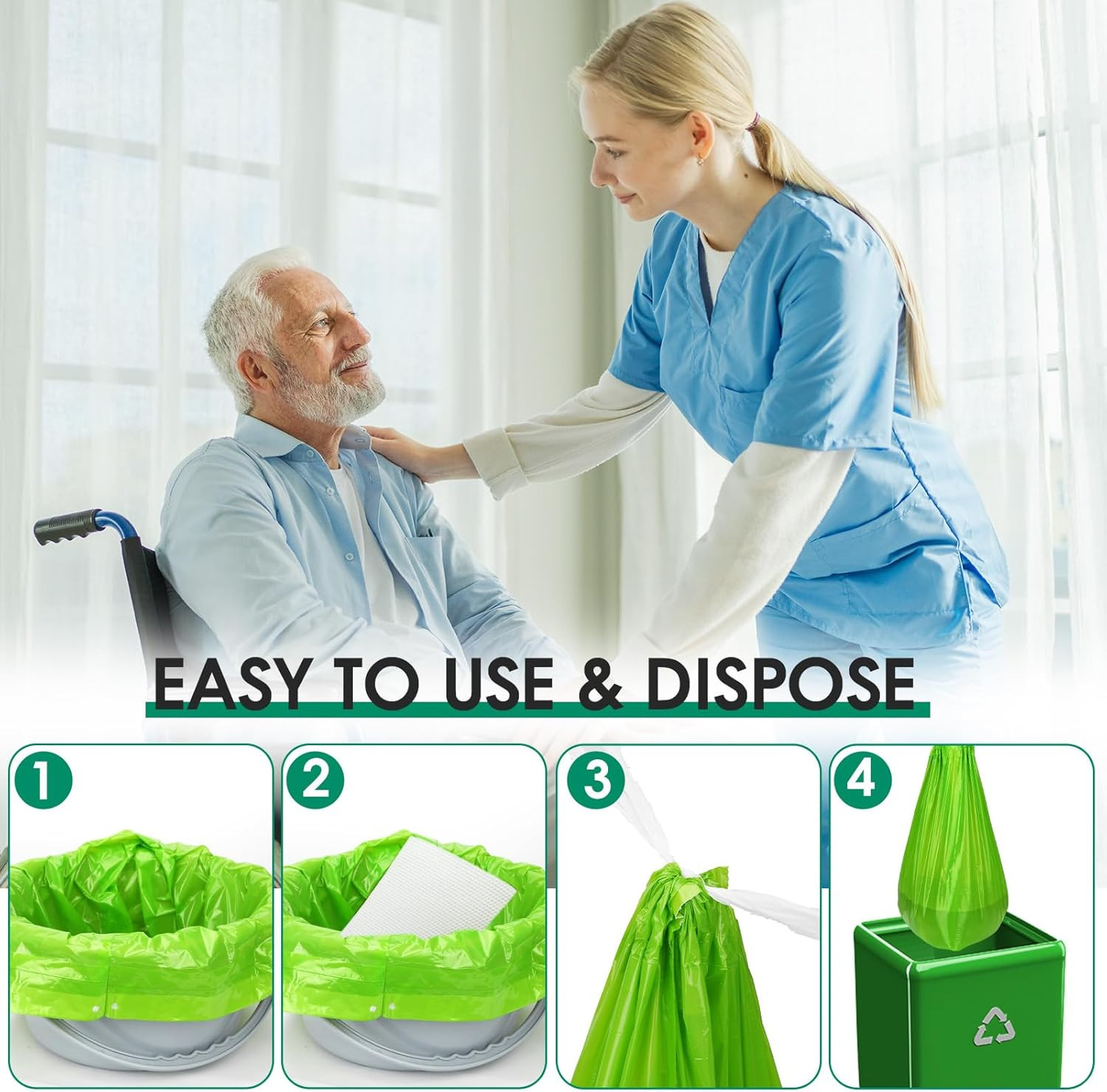 Commode Liners with Absorbent Pad, Universal Fit for Commode/Camping Toilet | 50