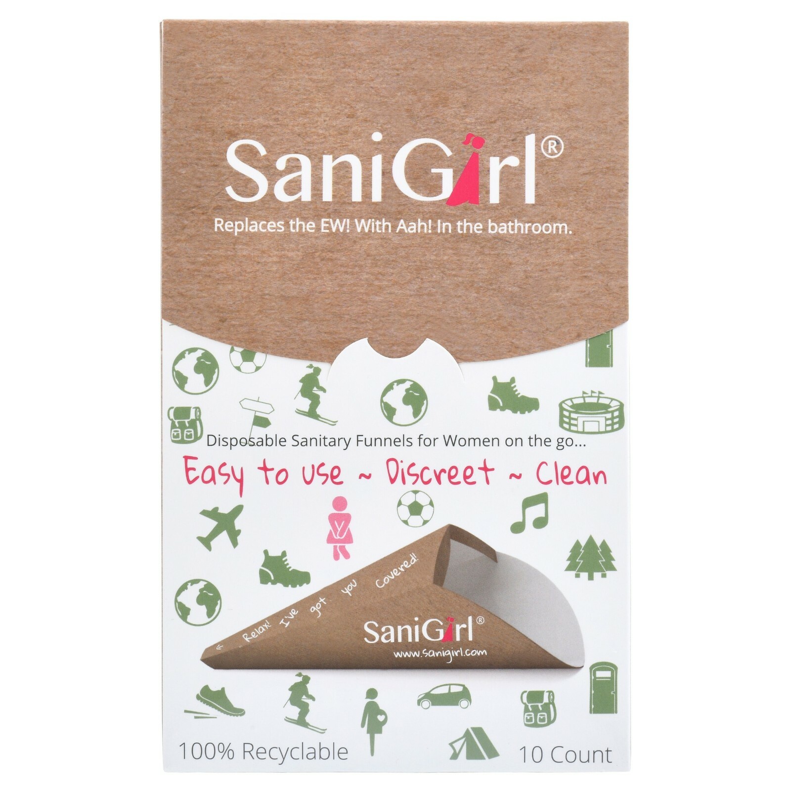 SaniGirl Disposable Pee Funnel Female Urination Device Portable Urinal 10 Pack