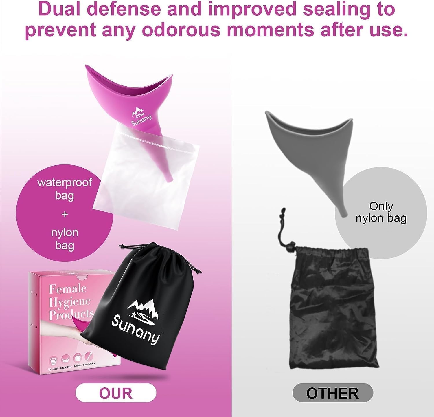 Moisture-Proof Portable Female Urination Device – Reusable Pee Funnel in Fuchsia