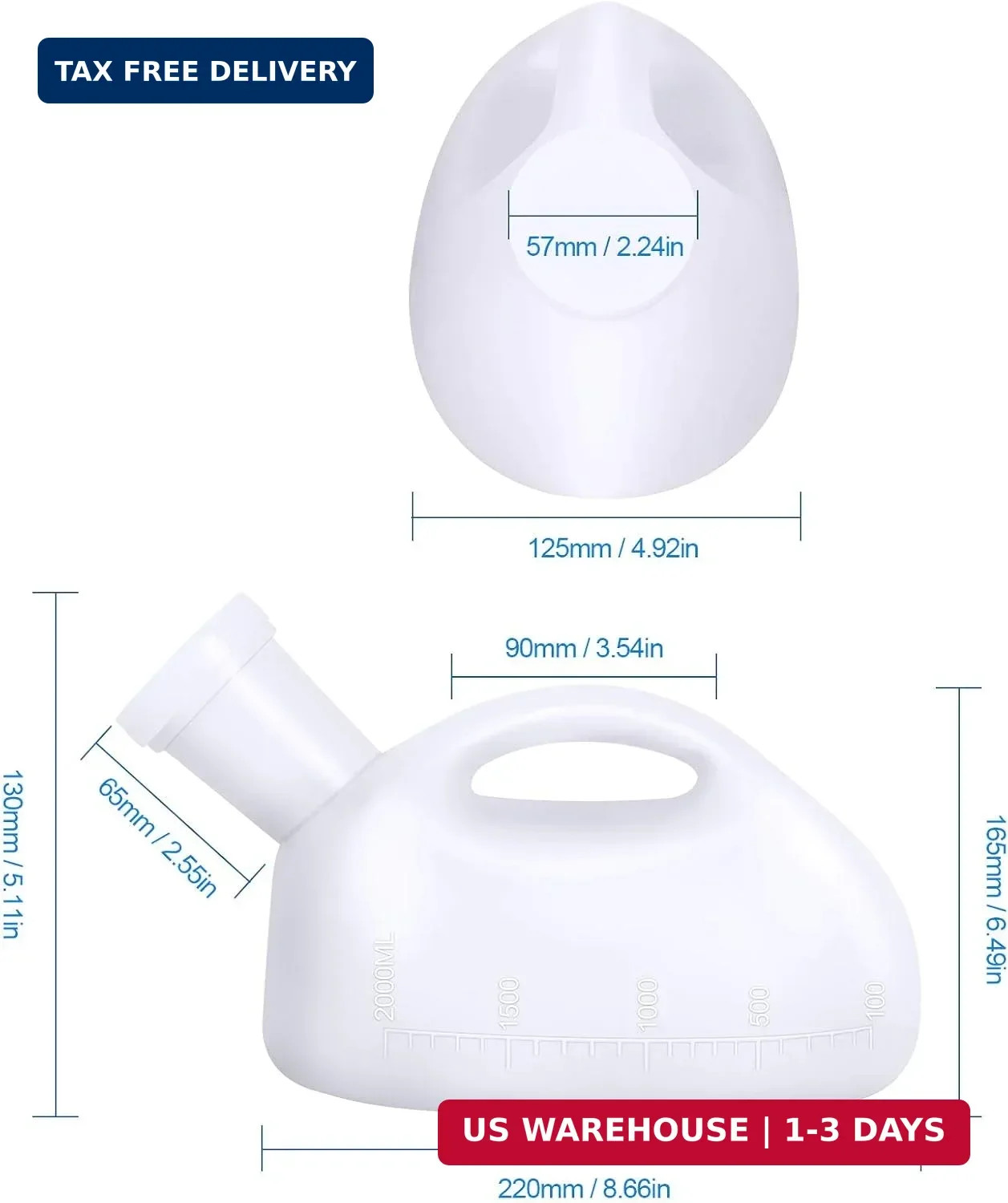 Unisex Potty with Lid and Funnel, Portable Pee Bottle for Men and Women, 2000ml