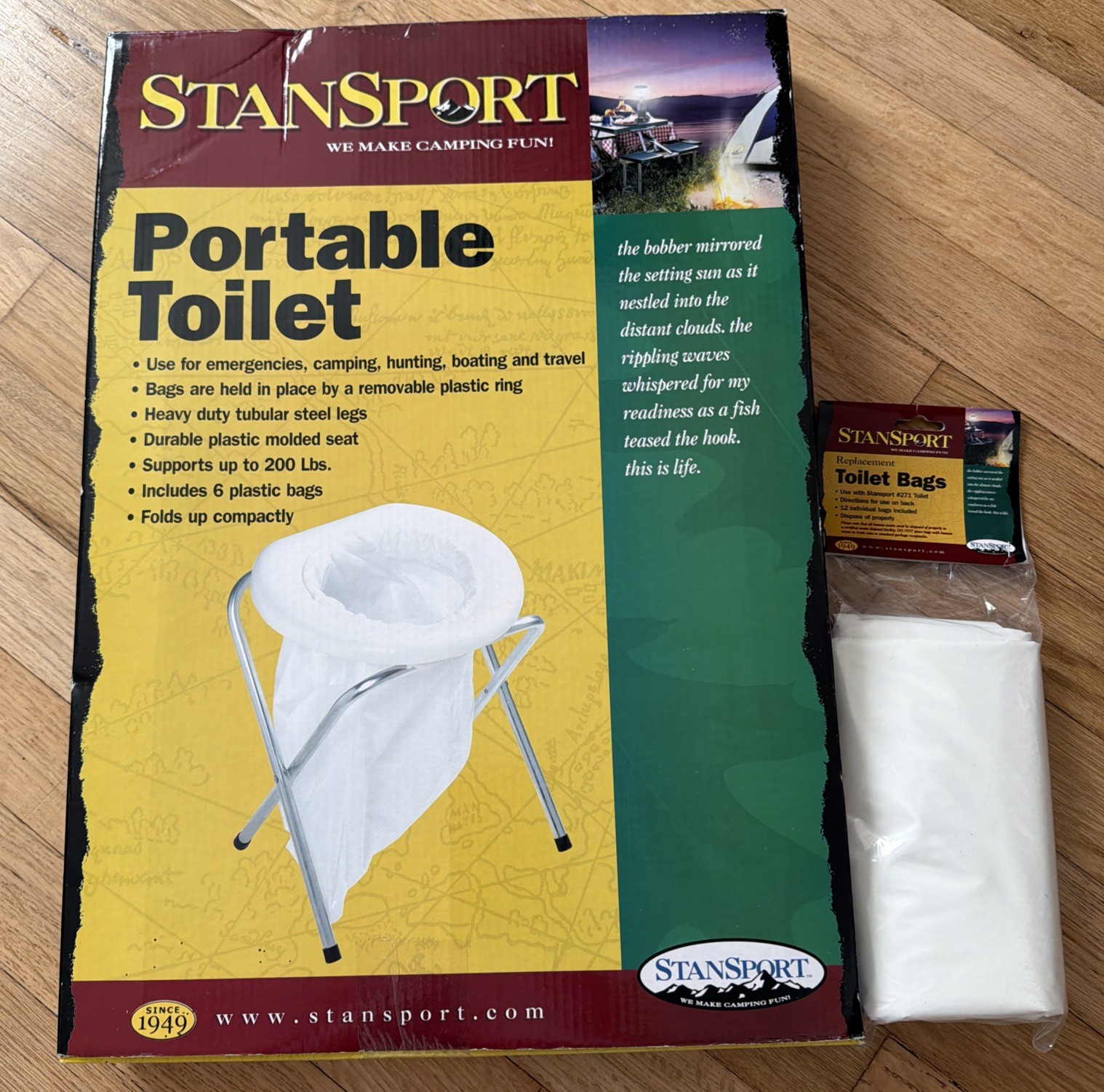 Stansport Portable Toilet Up to 200 Pound Weight Capacity+FREE toilet bags pack