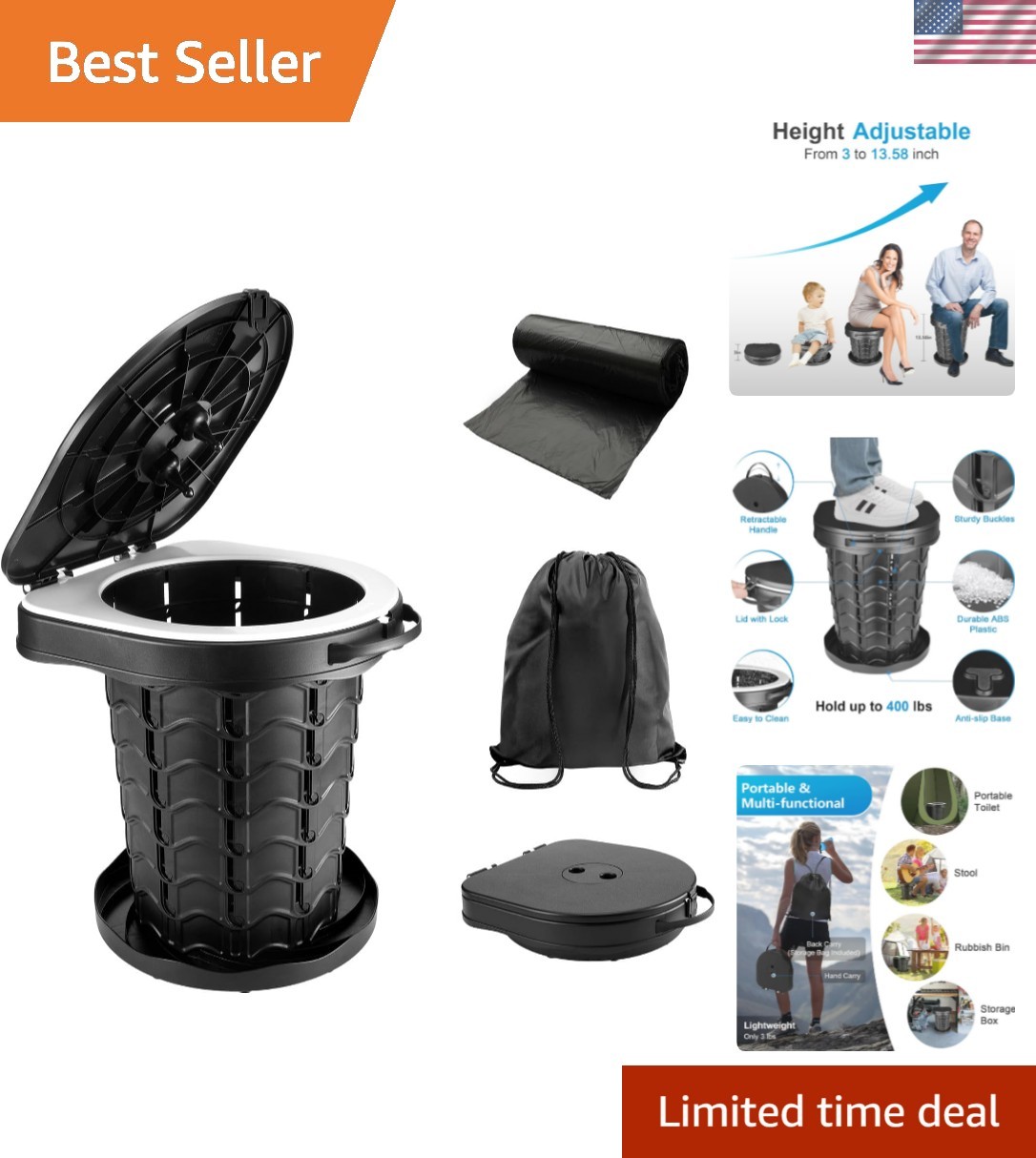Multi-Functional Camping Toilet – Adjustable Height and Easy to Carry for Travel