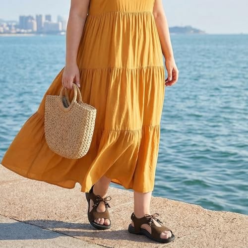 Womens Walking Sandals with Arch Support Comfortable Flats Sandal for 10 Brown