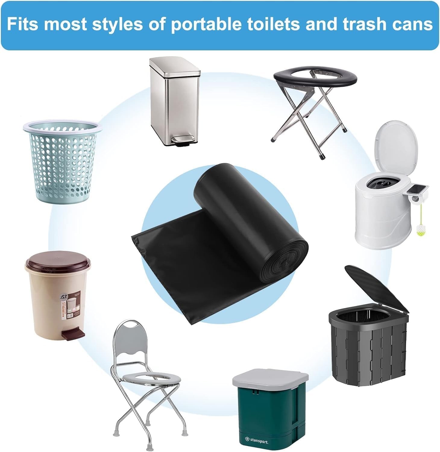 80 Portable Camping Toilet Bags, Biodegradable Porta Potty Bucket Toilet Bags…