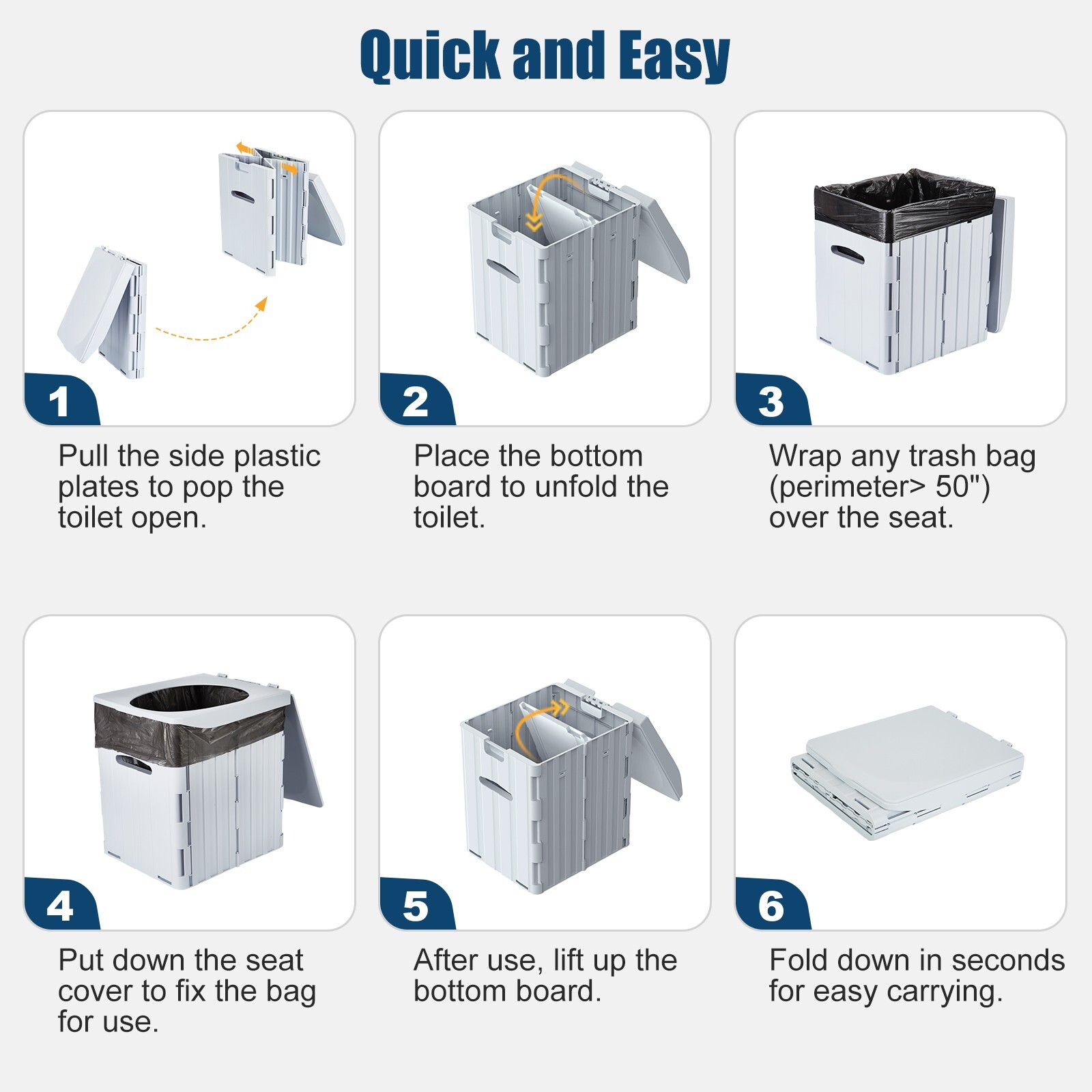 XL Portable Foldable Camping Toilet with Lid, Phone Shelf and Paper Holder