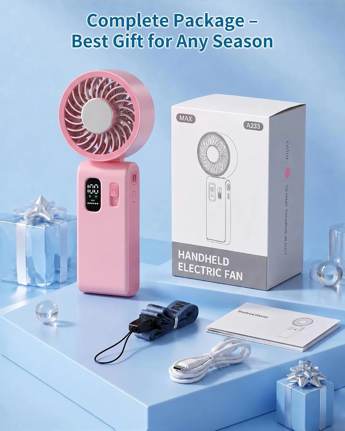 Portable Handheld Fan with Ice Cooling, 100 Speed Rechargeable Mini Desk Fan, Up