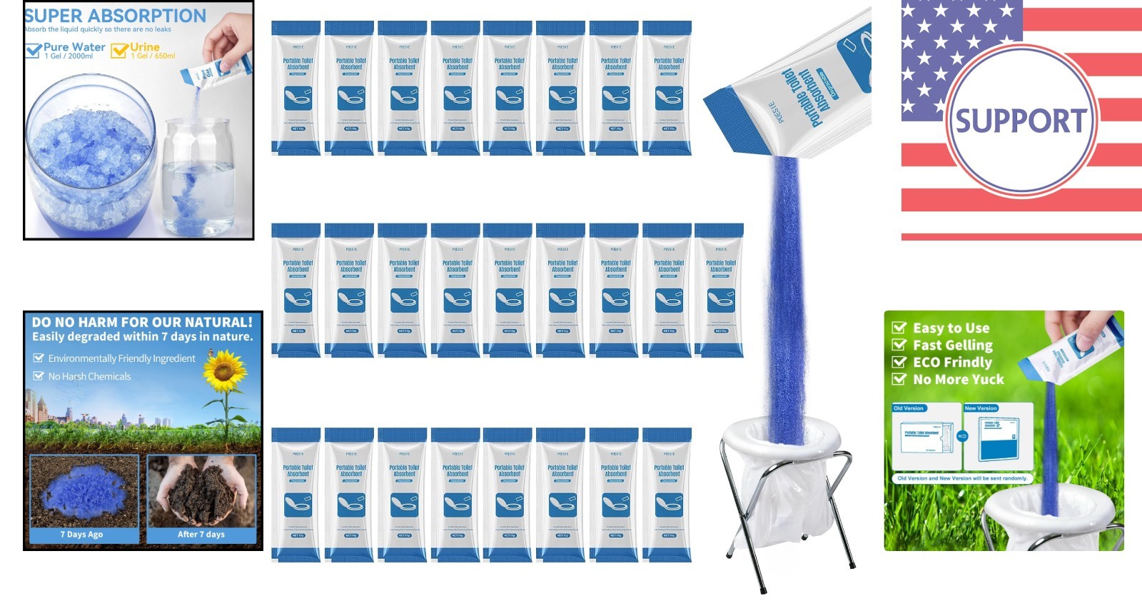 25 Pack Portable Poo Absorbent Gel Powder – Essential for Camping & Hiking