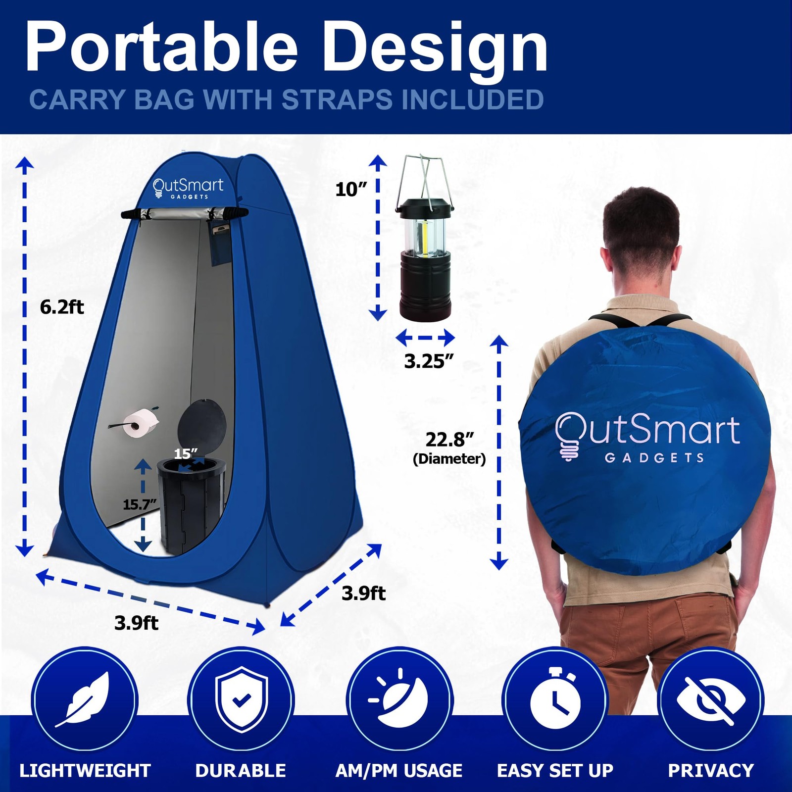 Outdoor Portable Toilet Set for Adults with Camping Night Lantern, Folding XL To
