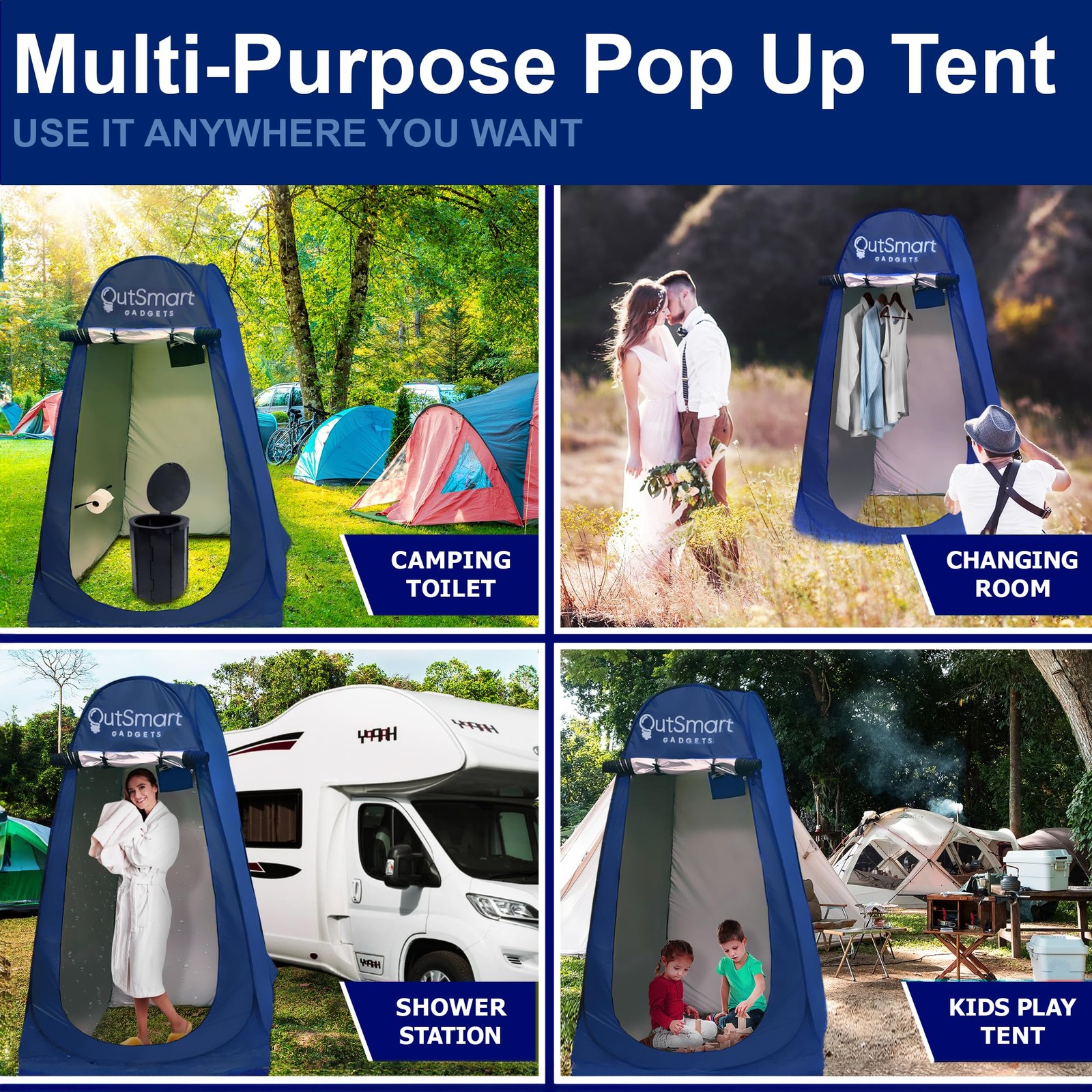 Outdoor Portable Toilet Set for Adults with Camping Night Lantern, Folding XL To