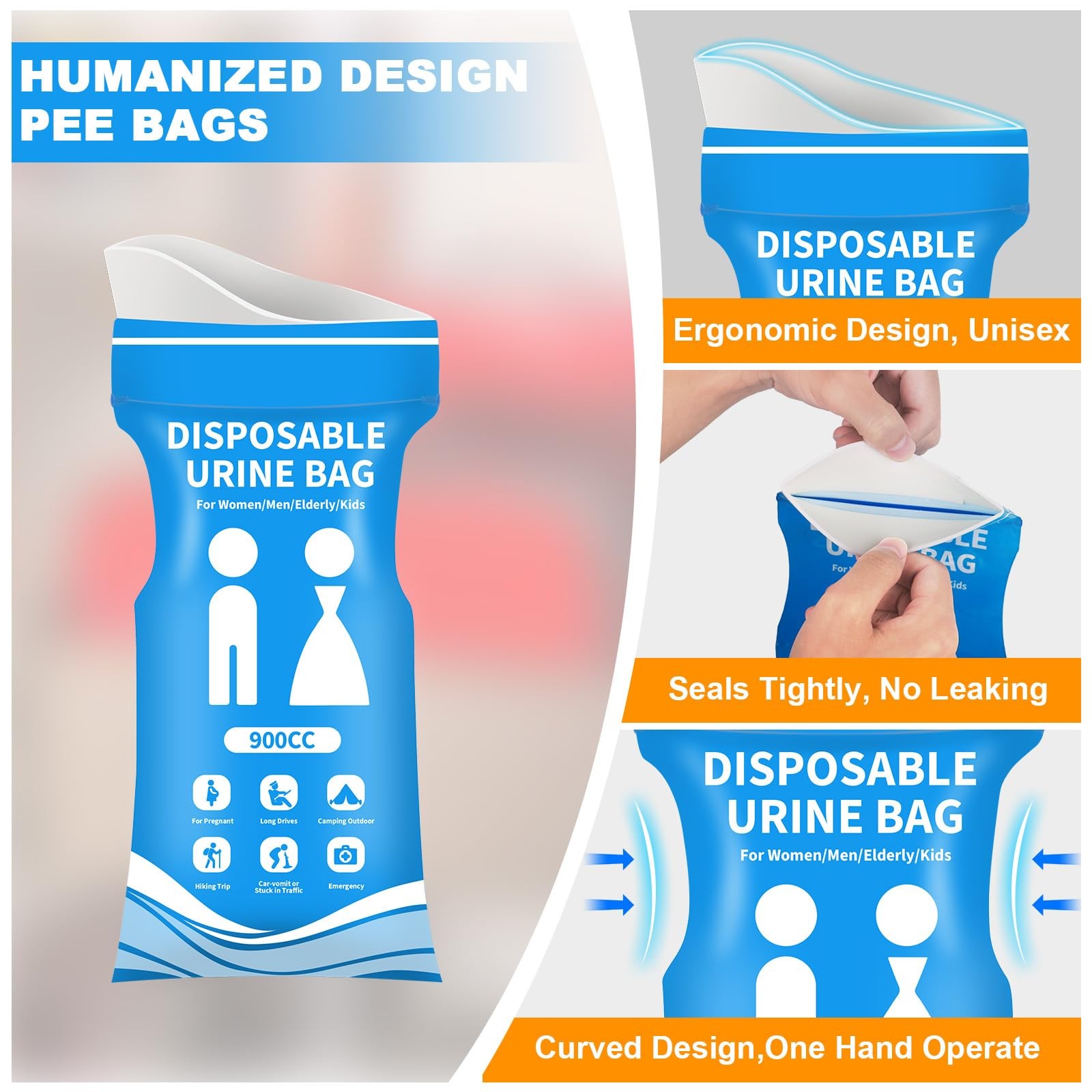Disposable Urine Bags 12 Pcs, 900ML Pee for Travel 12 Pack, Blue