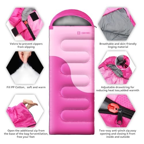 Sleeping Bags for Adults&Kids,Lightweight Waterproof Warm Weather Sleeping Pink