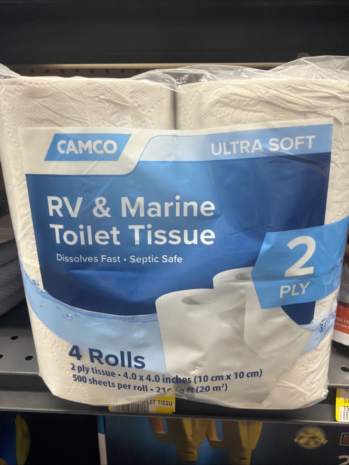 Camco 40278 2-Ply Toilet Tissue for RV Marine Boat Camping Hiking – (4) Rolls