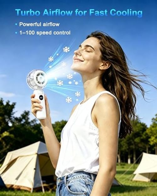 Personal Misting Fan, 1-100 Variable Speeds Portable Handheld Fan with White