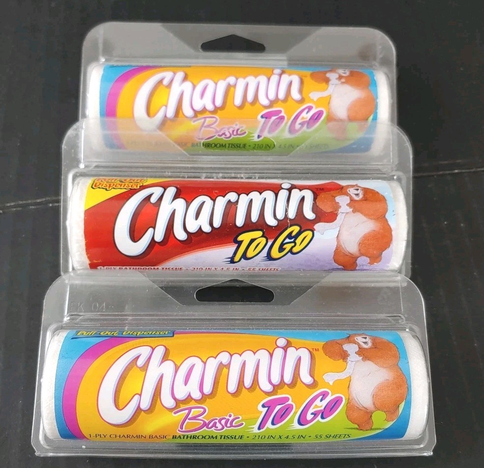 3 Charmin To Go Toilet Paper 1-Ply Bath Tissue 55 Sheets Camping Hiking