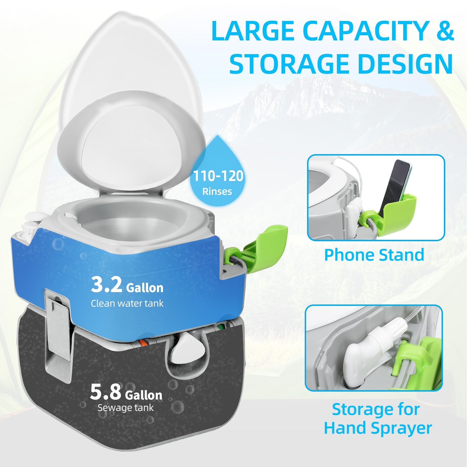 YITAHOME 5.8 Gal Portable Toilet Diagonal Sprayer Bag