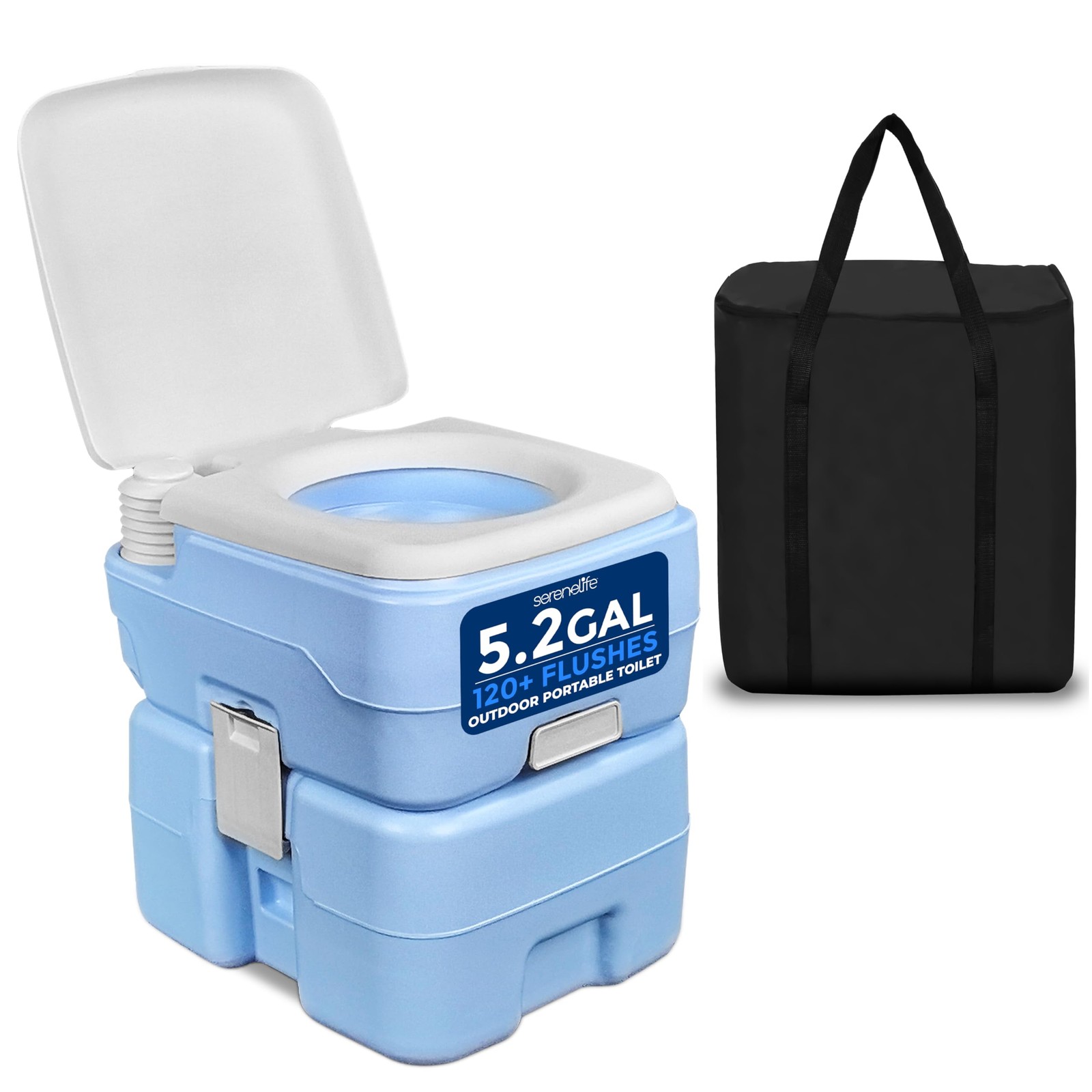 SereneLife 5.2 Gal Portable Camping Toilet For Adults, Gal, Blue White