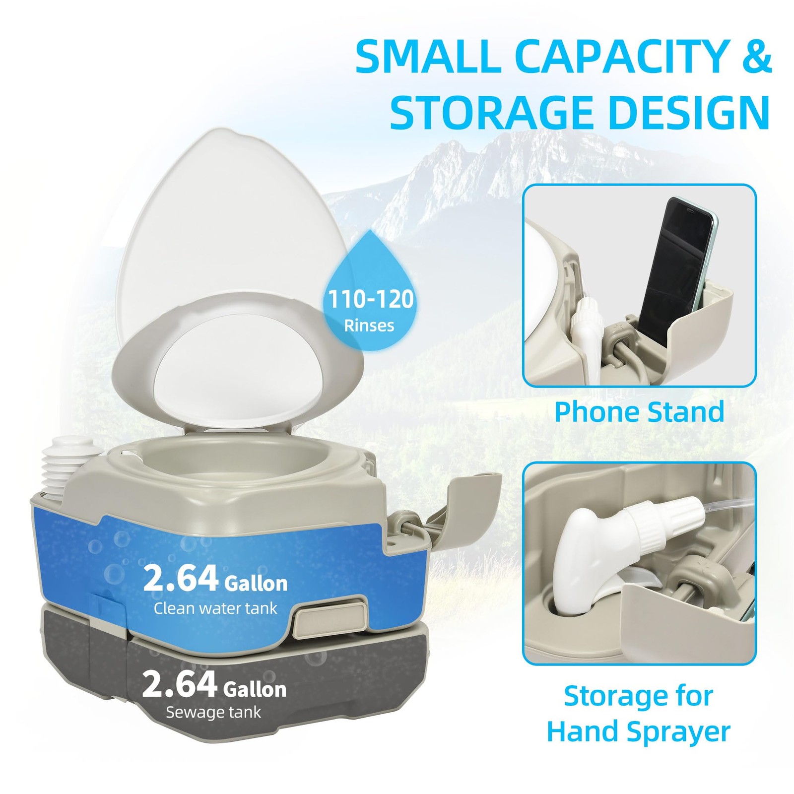 YITAHOME Portable Toilet 2.64 Gal Camping Porta Potty with Diagonal | Hand Sp…