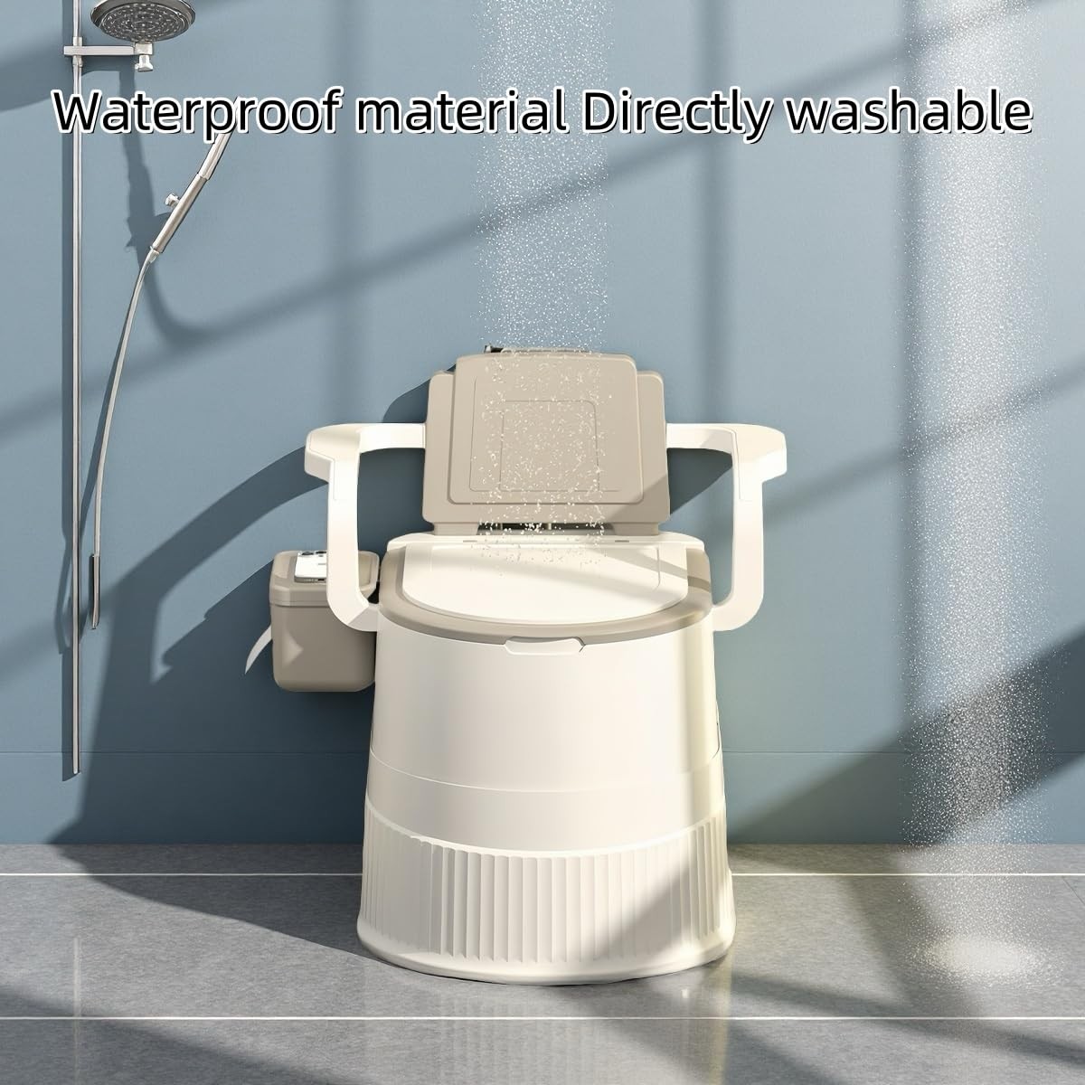 RVTENRIO Portable toilet seat with armrests, with lid, with tissue holder, wi…