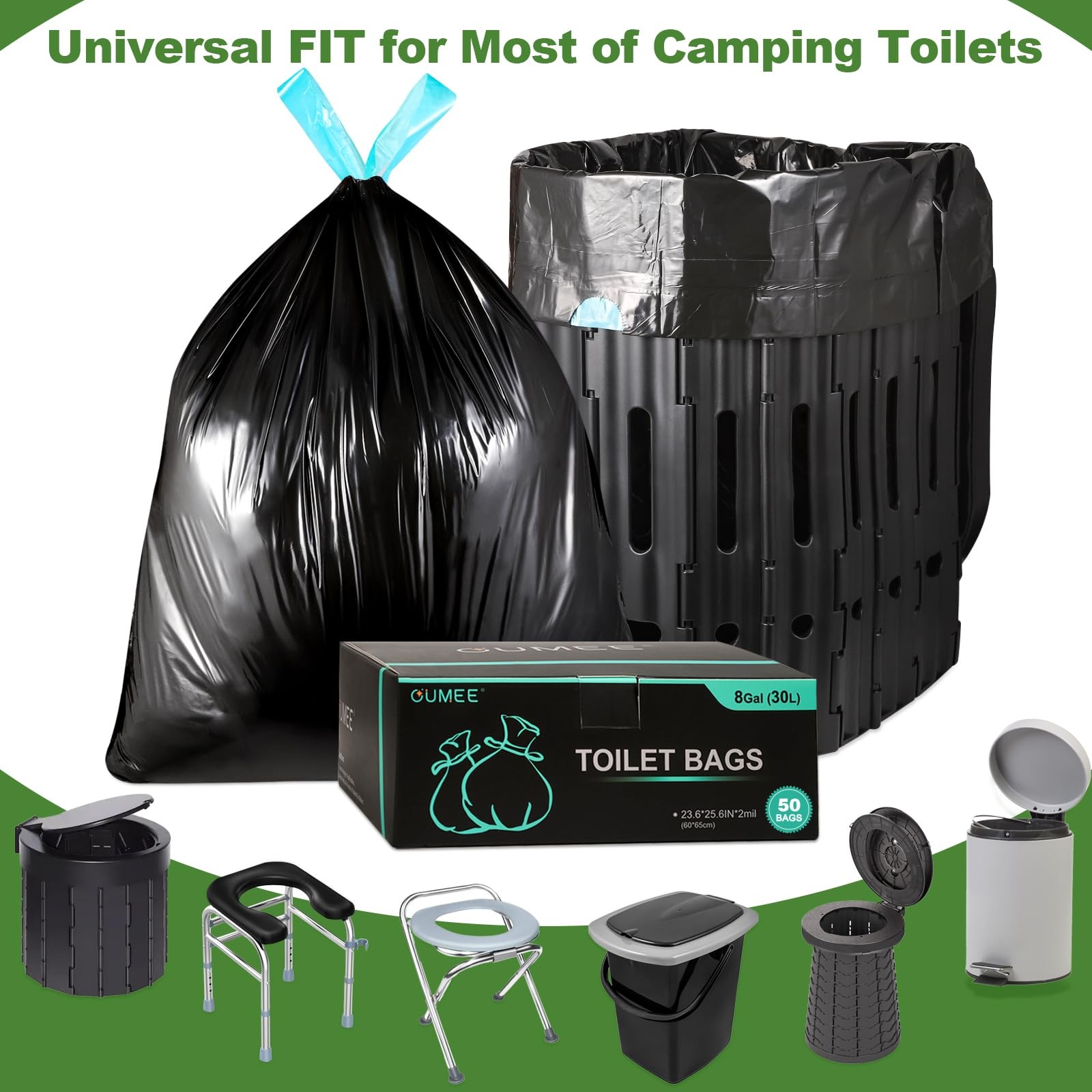 60 Portable Toilet Bags with Poo Gel Set, 8 Gallon Camping Toilet Bags with A…