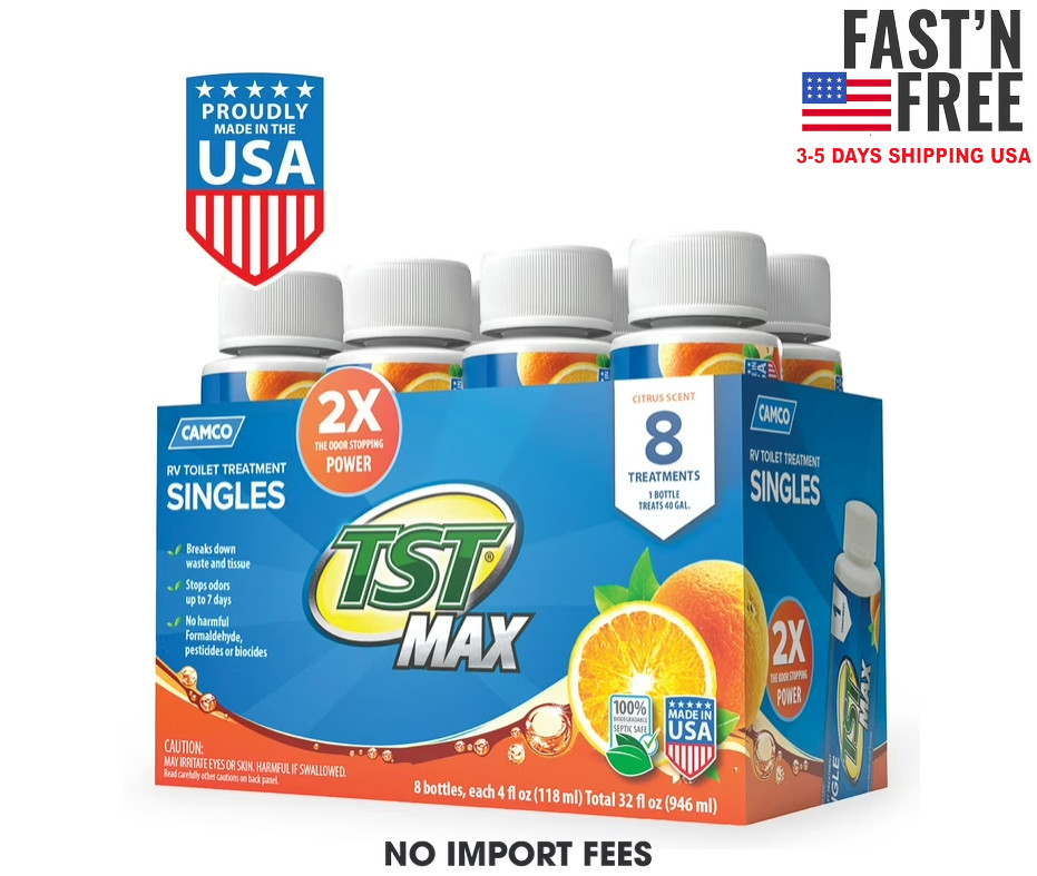 (2 pack) Camco TST MAX RV Toilet Treatment Singles – Septic Safe – Orange, 8 Ct