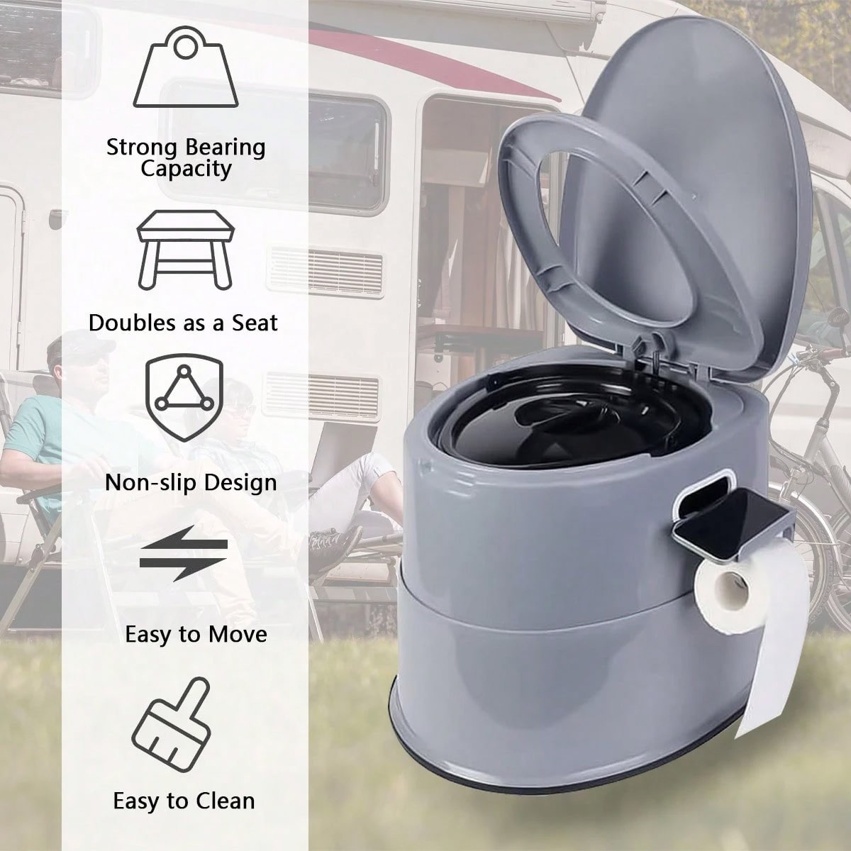 Portable Camping Toilet 1.3 Gal Detachable Bucket 300LB Gray
