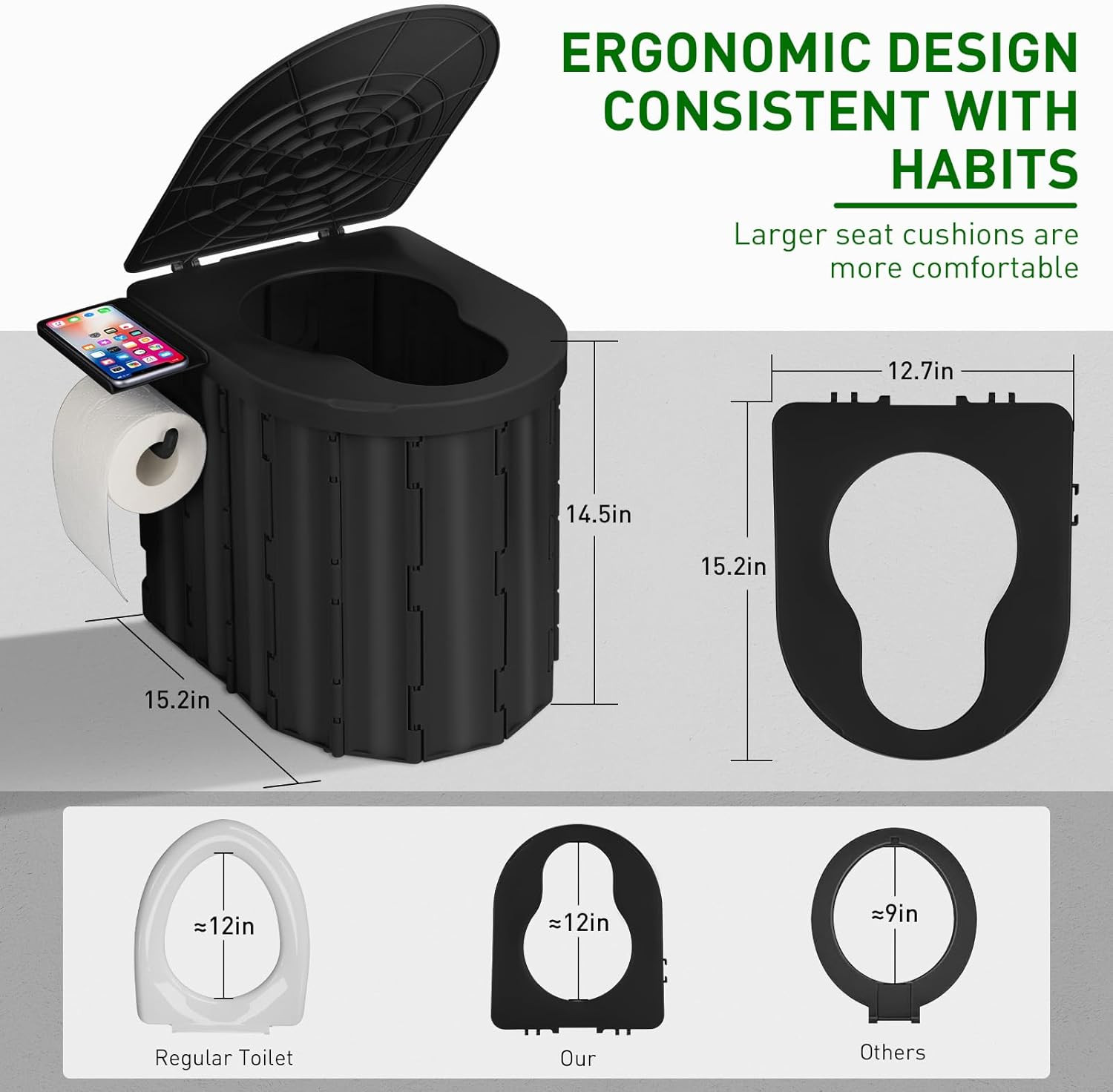 Portable Camping Toilet with Pop-Up Privacy Tent, 12-Inch Toilet Seat, Outdoor P