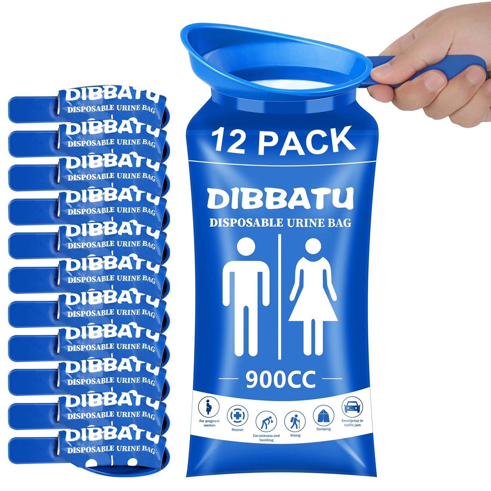 DIBBATU Disposable Urine Bags for Women, 6/12PCS Female-Friendly Travel Blue