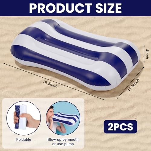 Seenelling 2 Pcs Inflatable Poolside Chair Blow up Beach Seat Dark Blue Striped