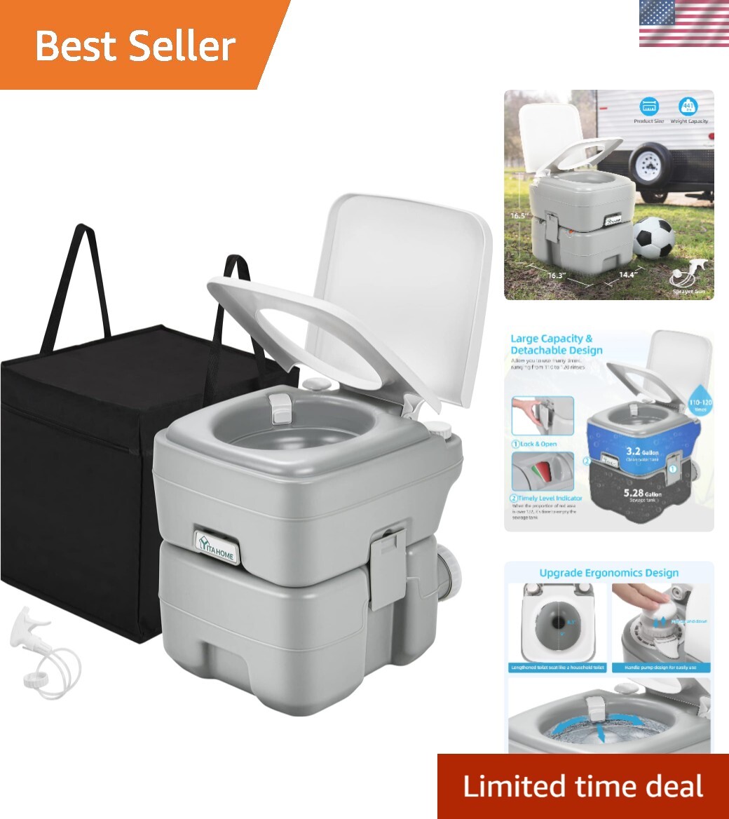Durable 5.28-Gallon Porta Potty with Level Indicator & Carry Bag for Travel