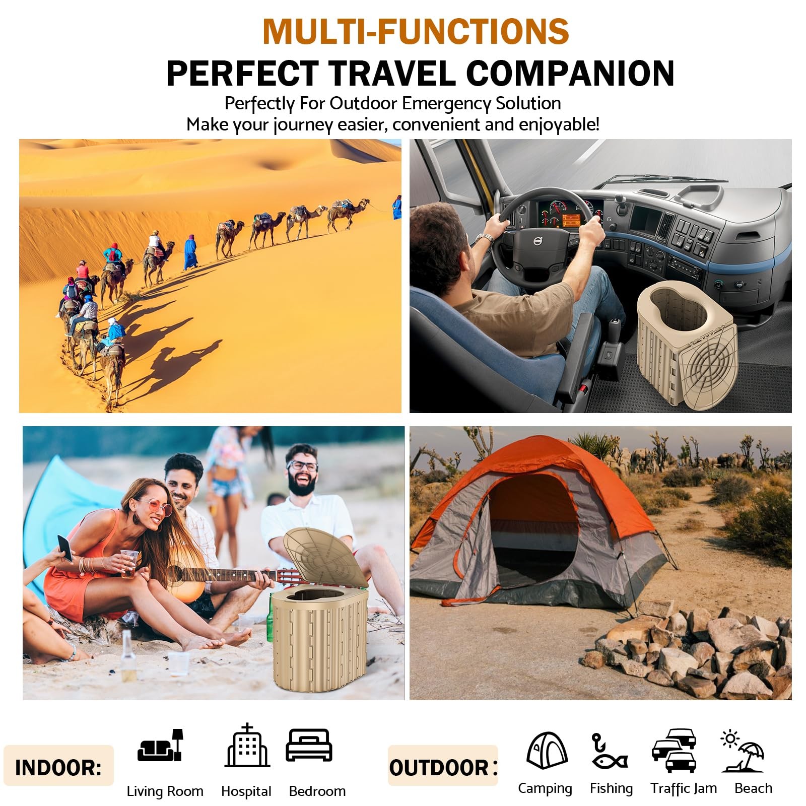15 Inch Portable Toilet Potty Camping RV Removable Paper Holder 450 Lbs