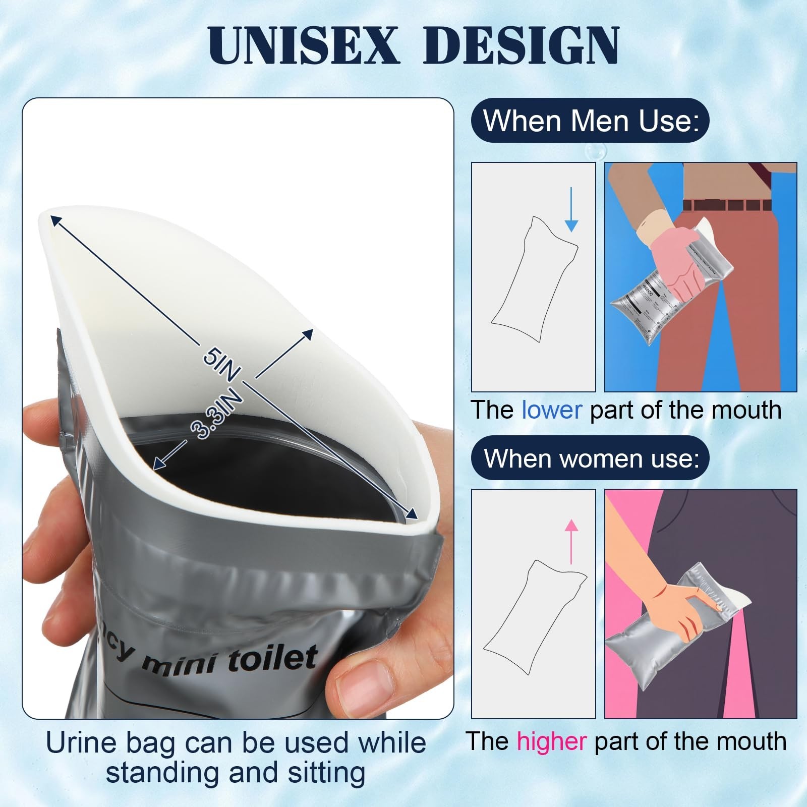 50 Pcs Portable Disposable Urinal Bags for Travel, Camping, Hiking, Emergency Us