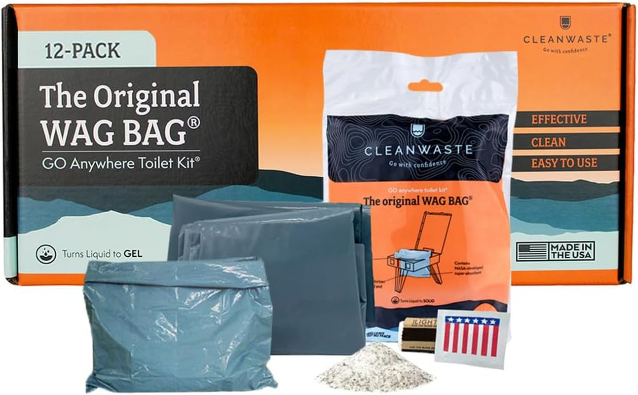 Original WAG Bag Portable Toilet (12 Pack) – Go Anywhere Kit for Camping, Boatin