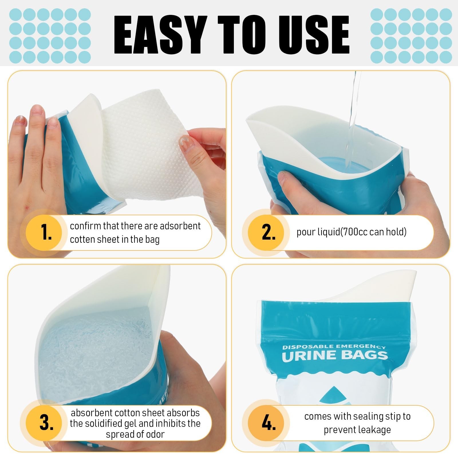 50 Disposable Urinal Bags – Portable Pee Bags for Travel, Camping, Emergencies