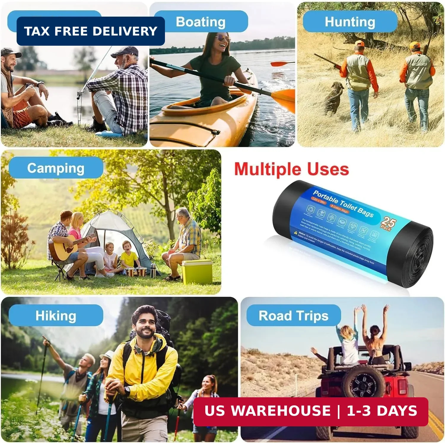25 Portable Toilet Bags, Thick Biodegradable Camping Toilet Bags for Portable Po