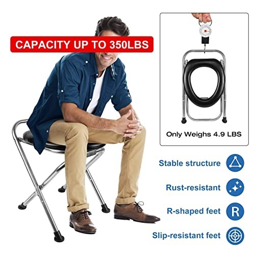 16.5″H Portable Toilet for Camping, 350LB Capacity Stainless Steel Folding