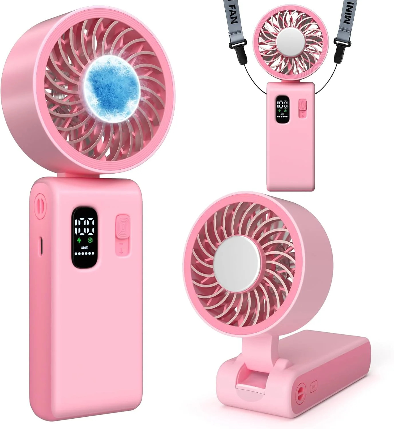 Portable Handheld Fan with Ice Cooling, 100 Speed Rechargeable Mini Desk Fan, Up