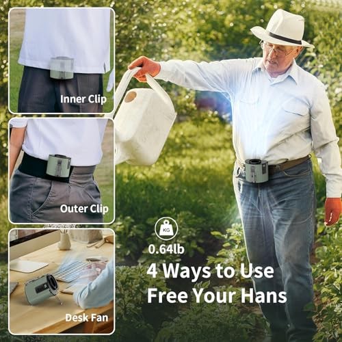 Socool 4000mAh Portable Waist Fan Clip on Wearable Belt Personal Fan Green