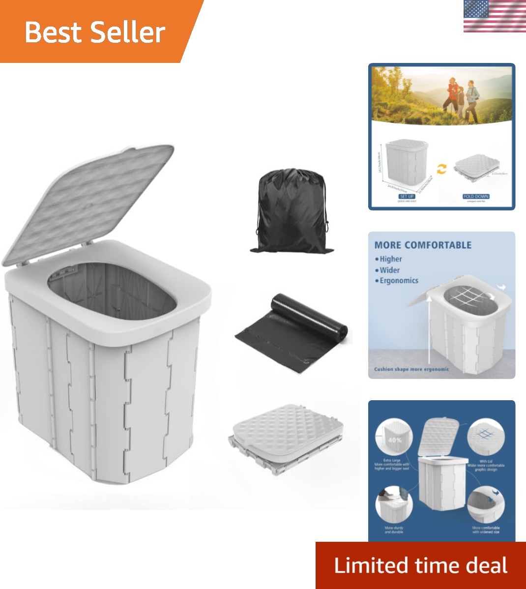 Portable Camping Toilet for Adults XL Portable Folding Toilet with Lid,Travel…