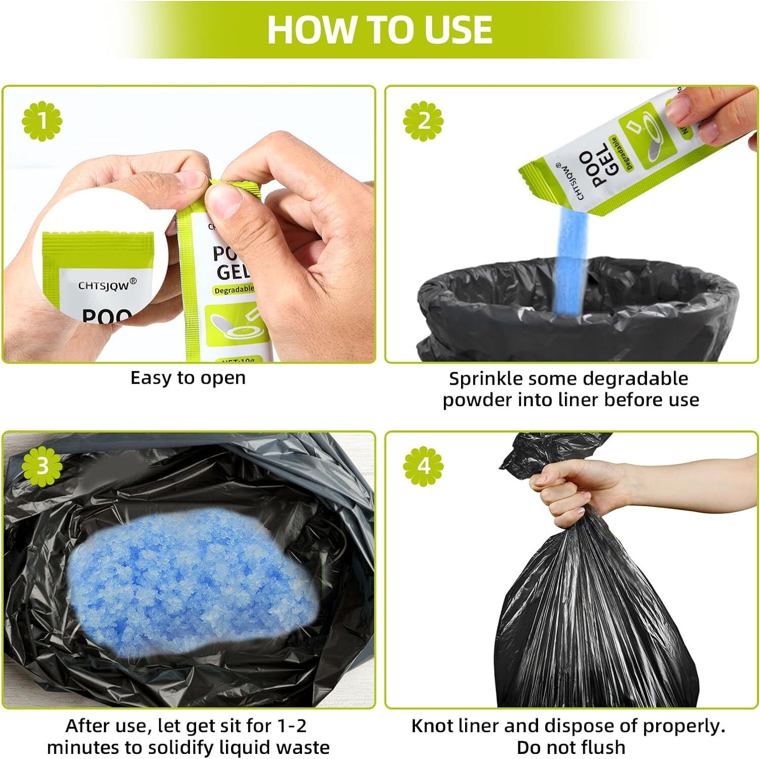 Portable Toilet Absorbent Gel Powder, 60 Pack Poo Gel for Camping Eco Absorbent