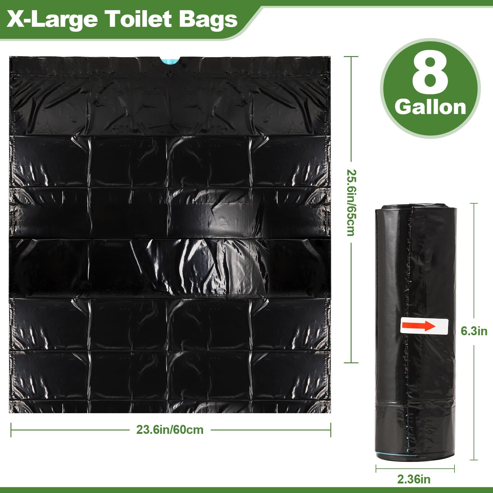 60 Portable Toilet Bags with Poo Gel Set, 8 Gallon Camping Toilet Bags with A…
