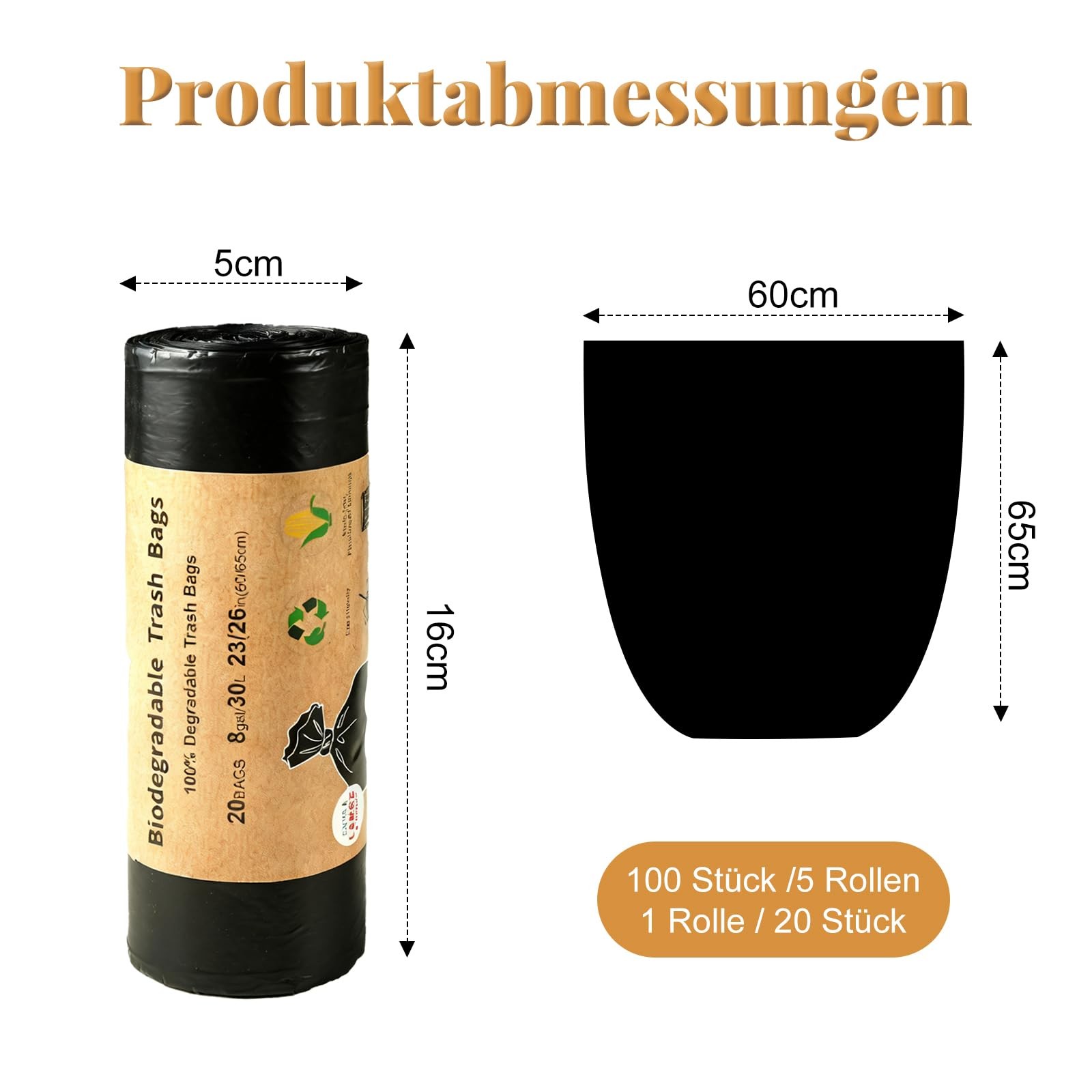 100 Piece Black Camping Toilet Bag Set, 30L Biodegradable Toile…