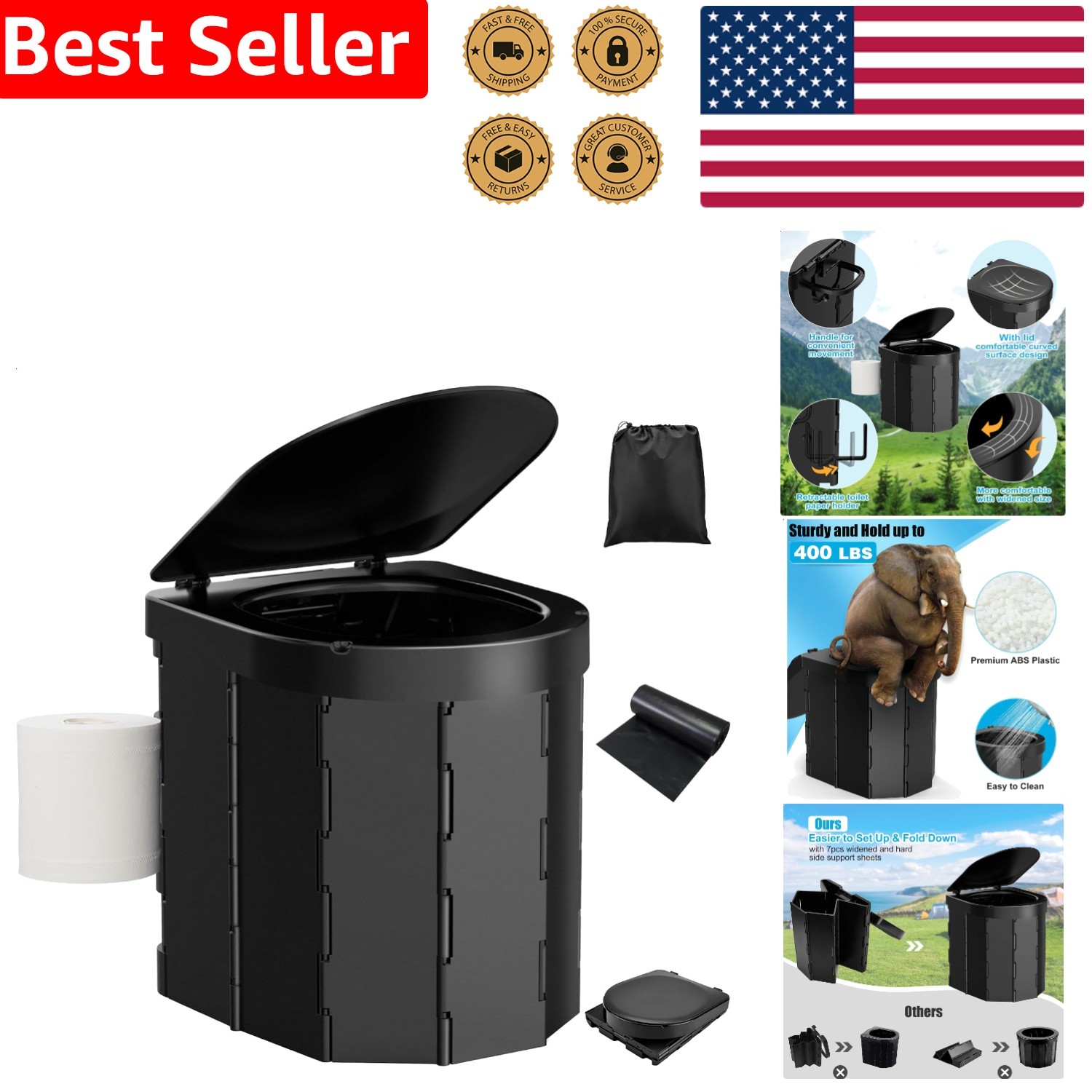 Durable Folding Toilet Portable Camping Travel Adult Waterproof Stool Liner Bag