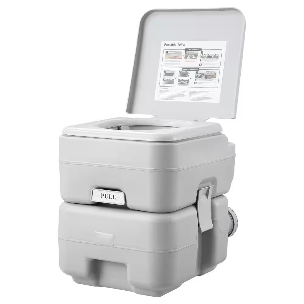 Portable Toilet 5.3 Gal. Waste Tank, 3.2 Gal. Flush Tank, Push-Button Pressurize
